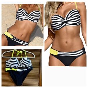 🆕 2Pc Neon Black & White Bikini set